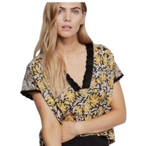 Free People Black and Yellow Floral Blouse